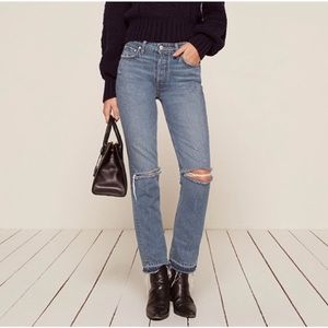 Reformation Distressed mid rise slim fit jeans